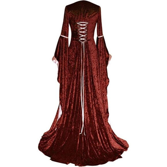 Medieval Victorian Long Dress Red Cosplay Irish Costume Halloween Viking Fun NWT - Picture 4 of 11
